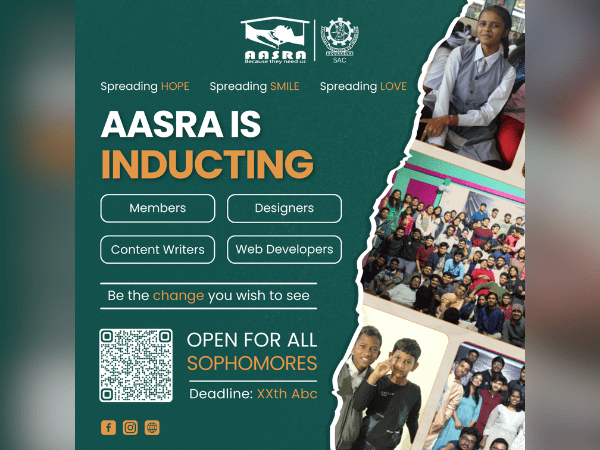 Engaging induction poster for AASRA Club at NIT Rourkela, designed in Figma for member recruitment.