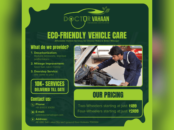 Social media ad poster for Doctor Vahaan showcasing eco-friendly car cleaning solutions.